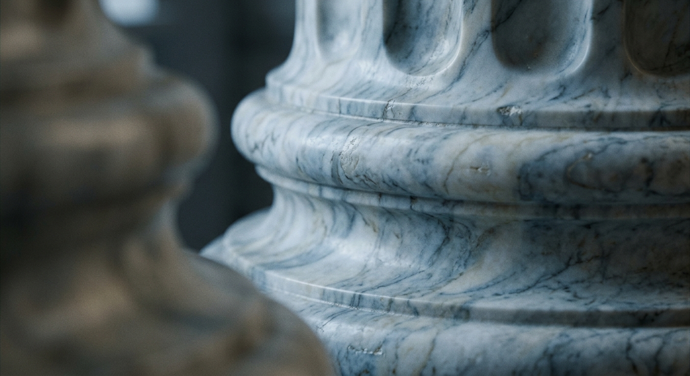 A close-up view of a marble column with intricate details.