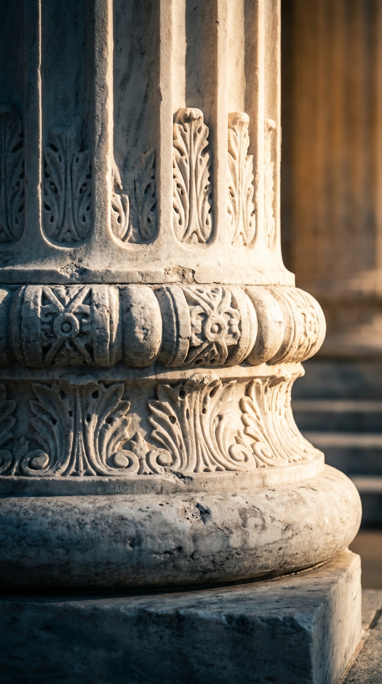 A close-up view of a decorative column with intricate carvings.
