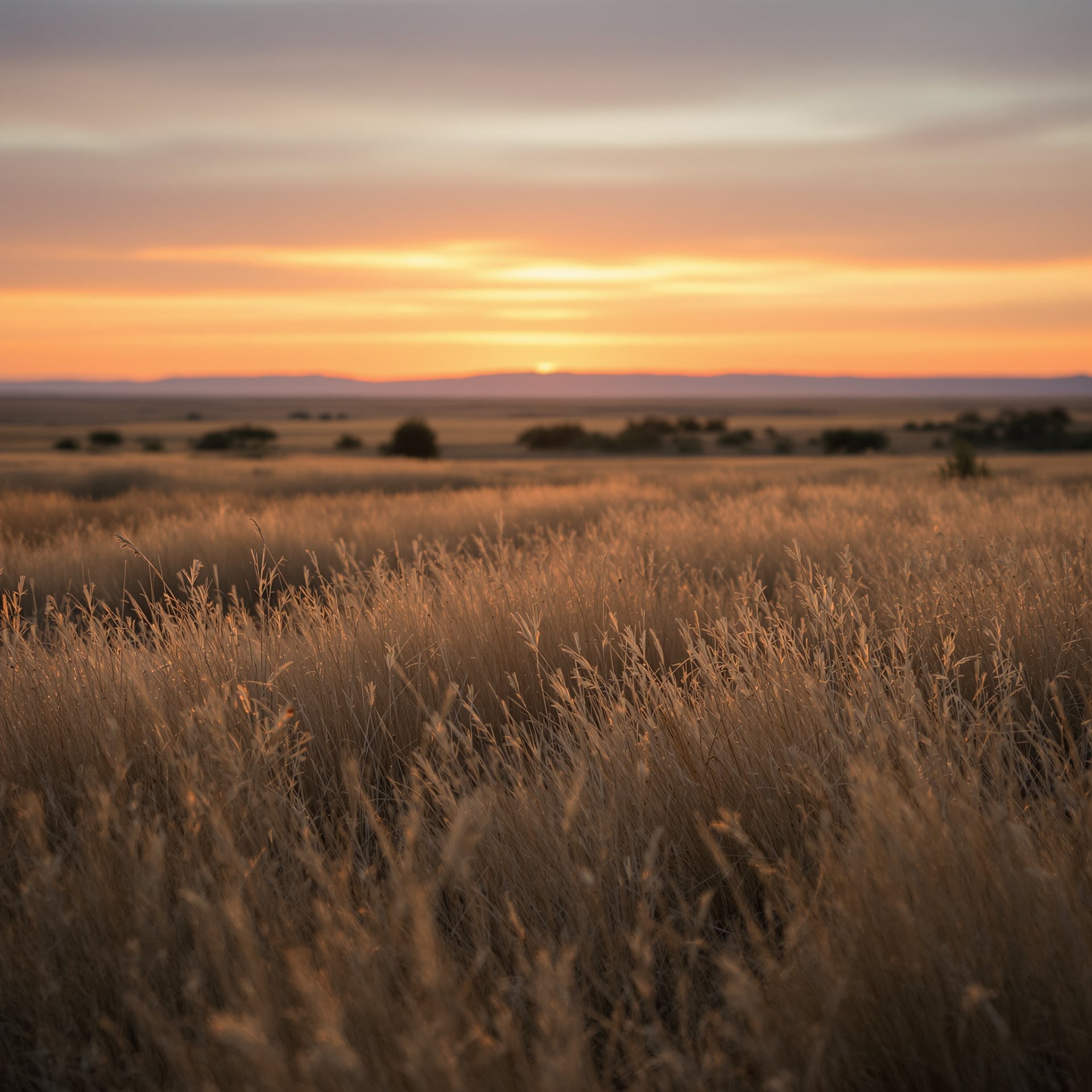 A golden field of grass under a colorful sunset sky.