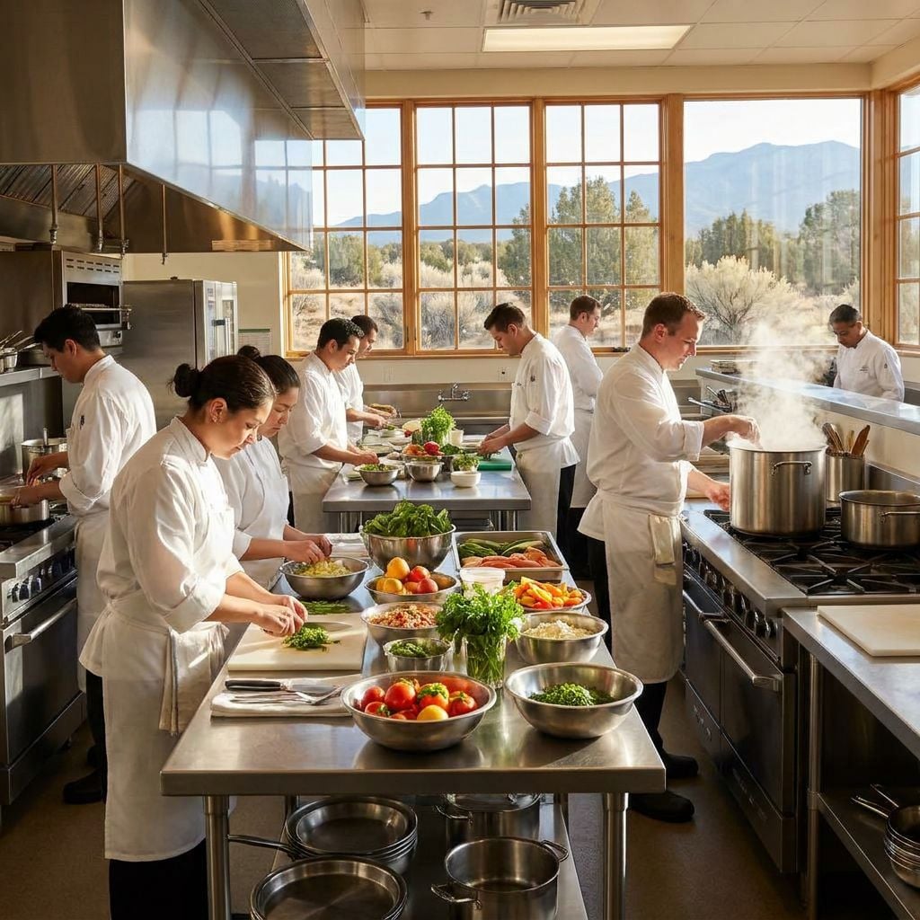 A busy kitchen with chefs preparing food and cooking.