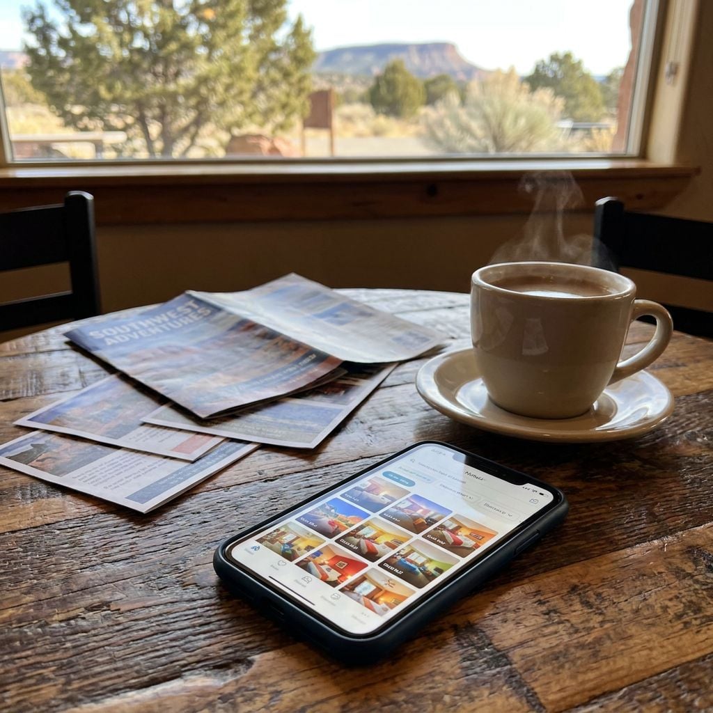 A cup of coffee sits on a wooden table next to a smartphone and some magazines.