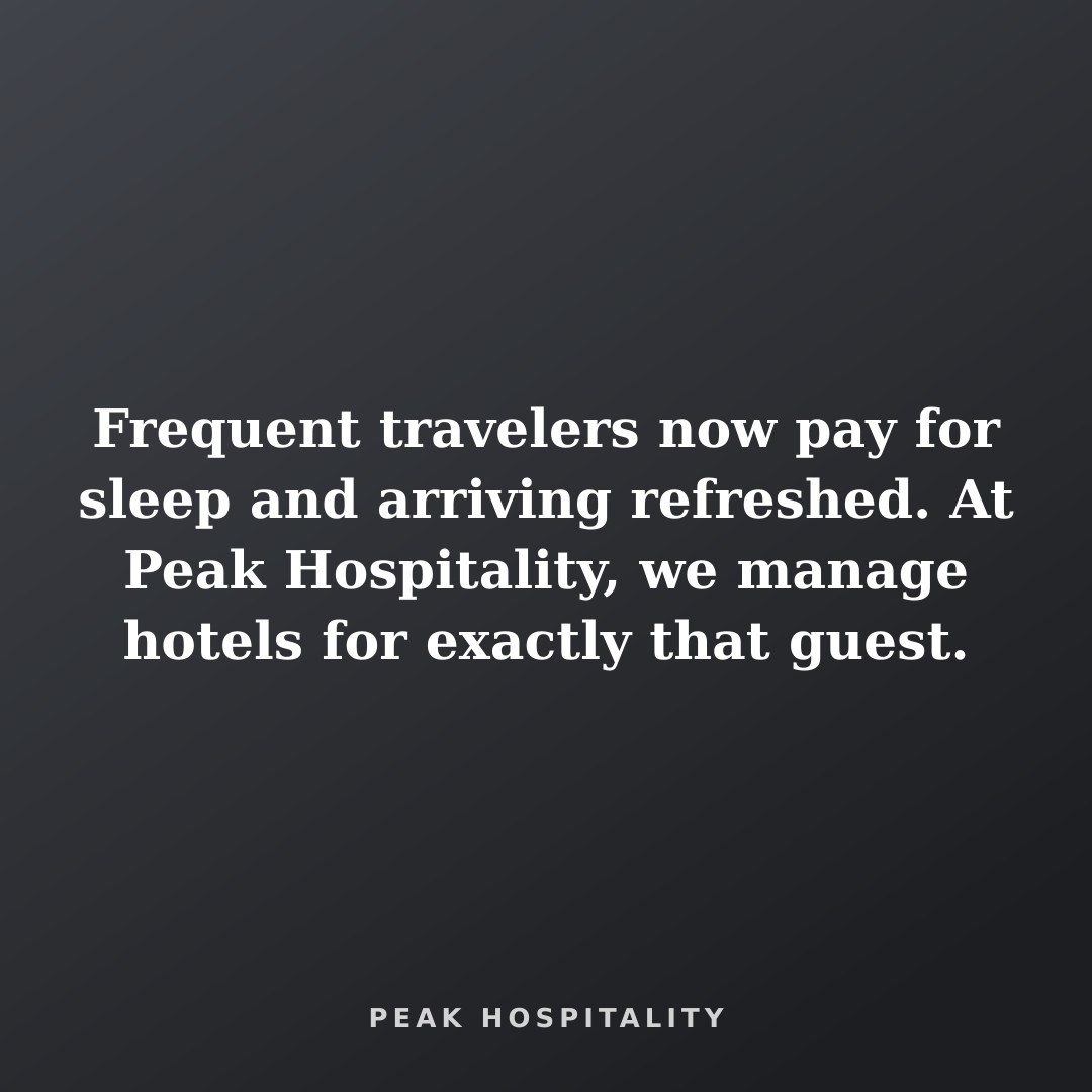 A text-based image with a message about hotel management for frequent travelers.