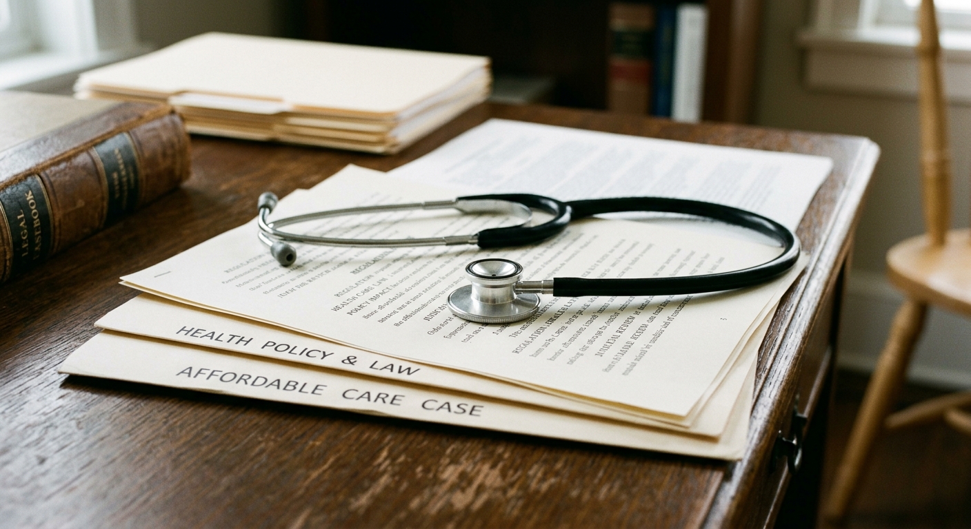 A stethoscope rests on a stack of medical documents on a wooden desk.