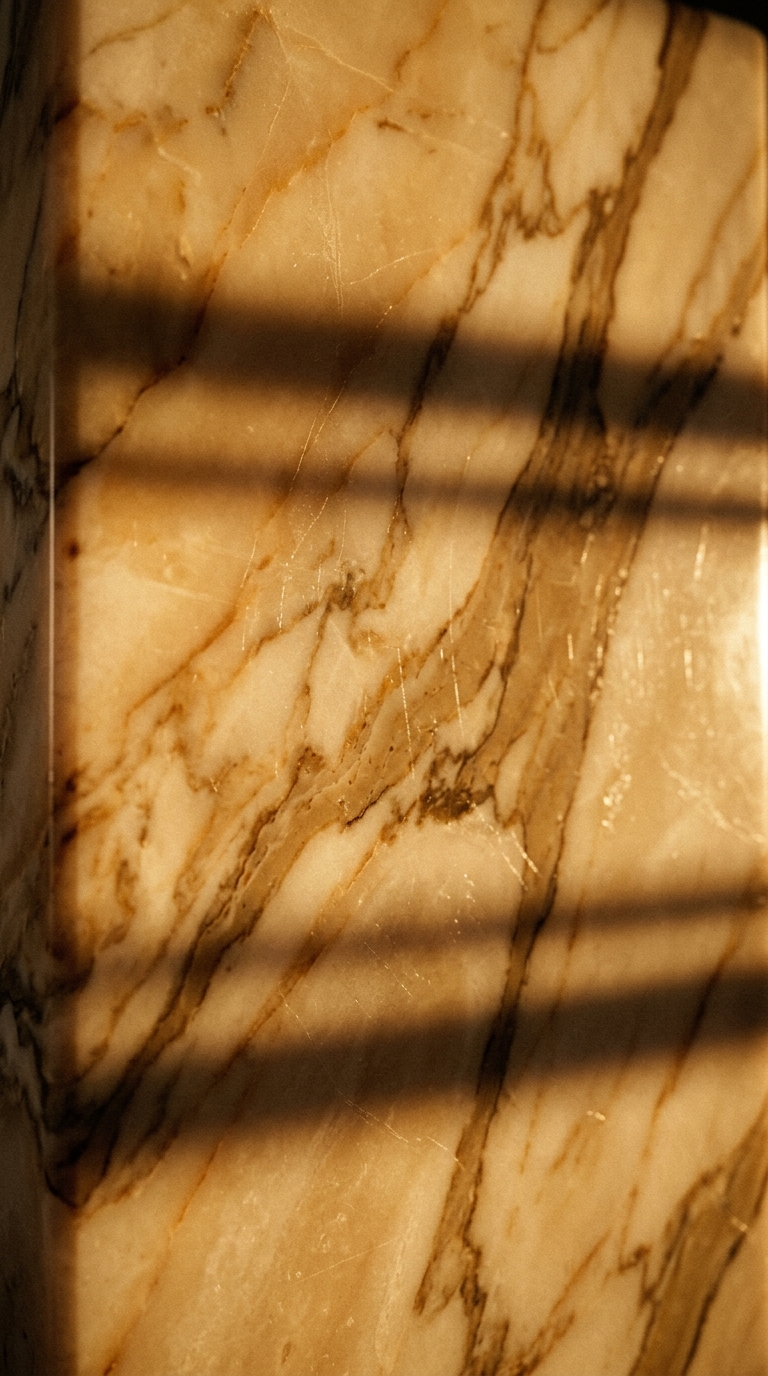 A close-up view of a marble surface with shadows cast on it.