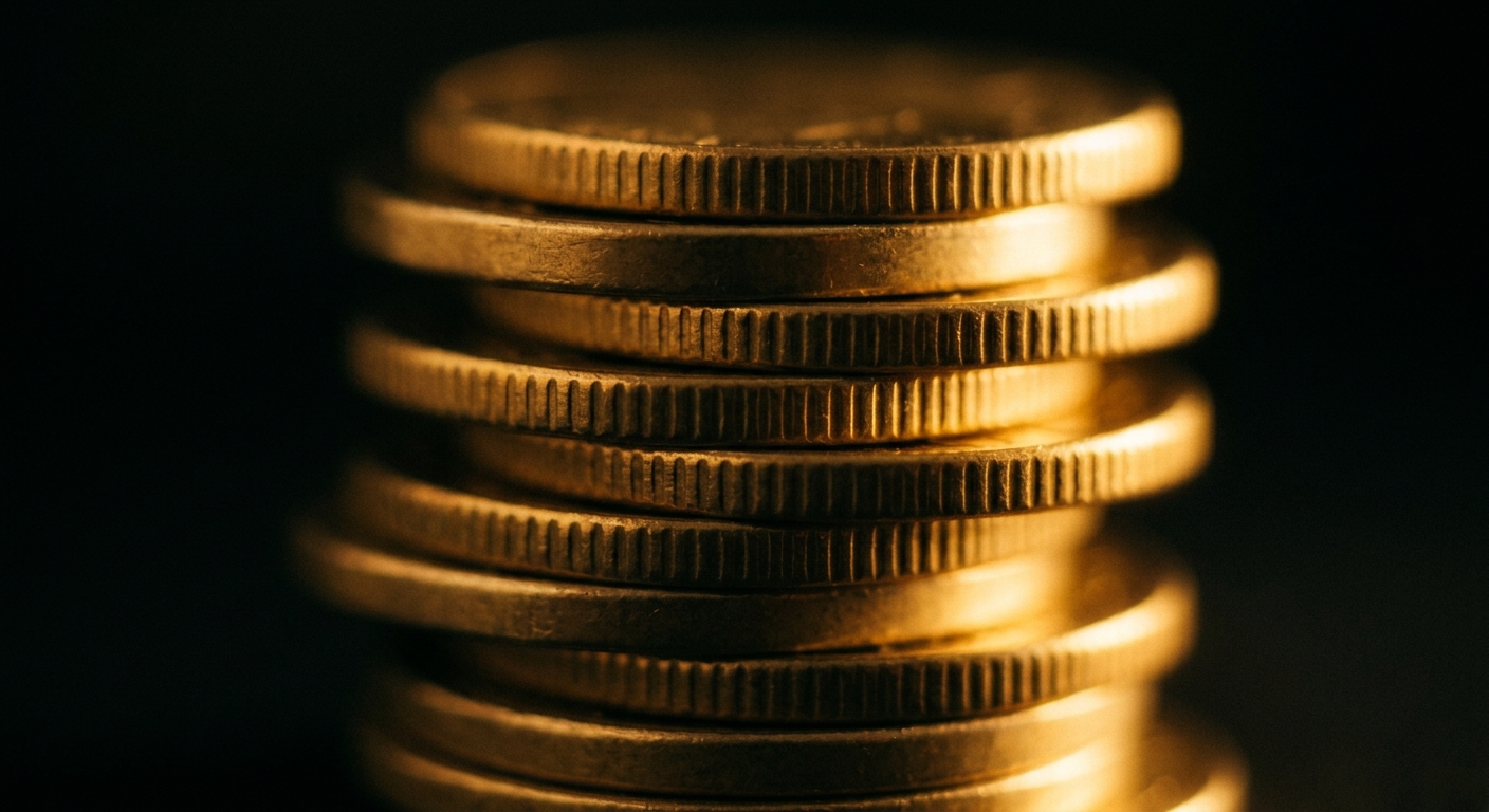 A stack of gold coins arranged neatly.
