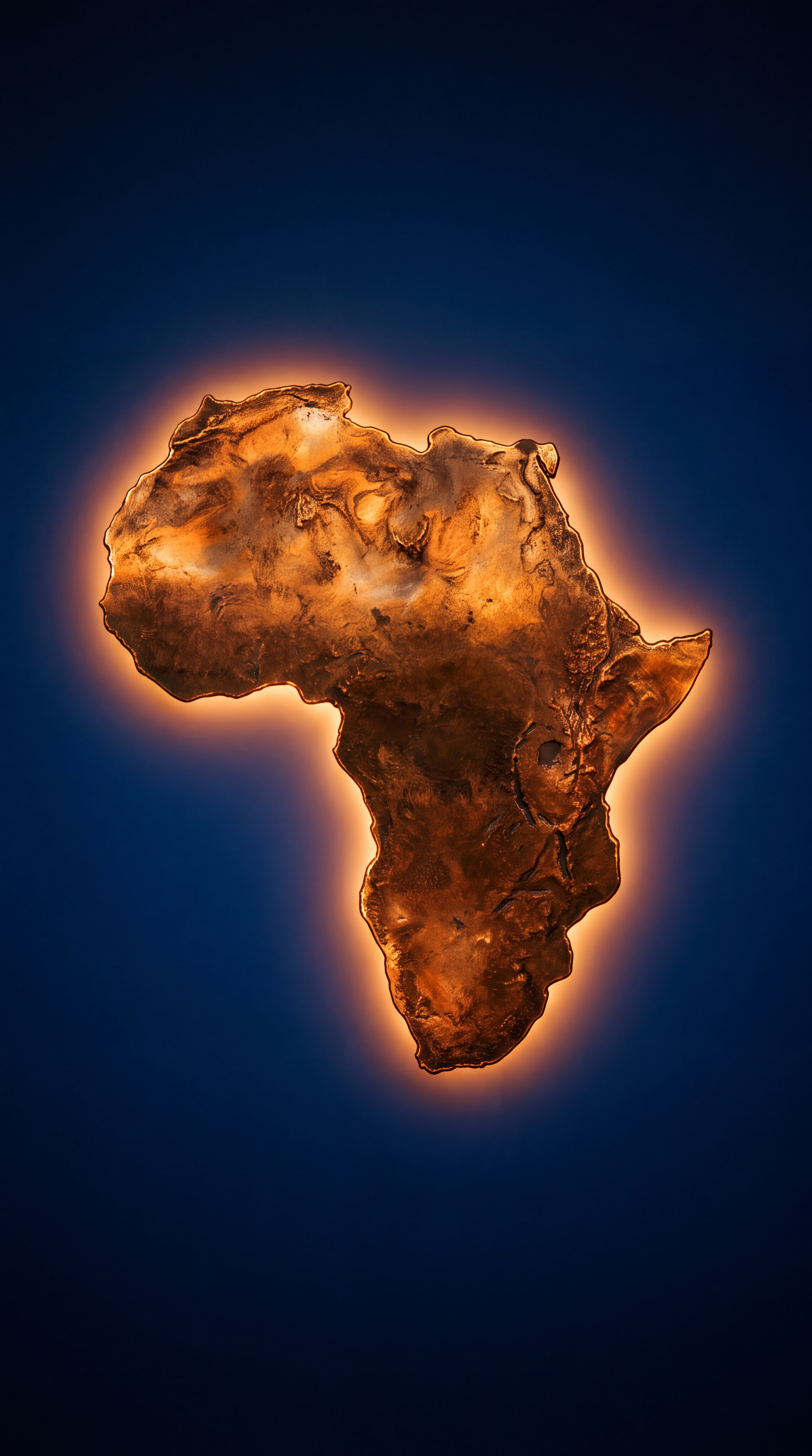 A stylized representation of the African continent illuminated against a dark background.