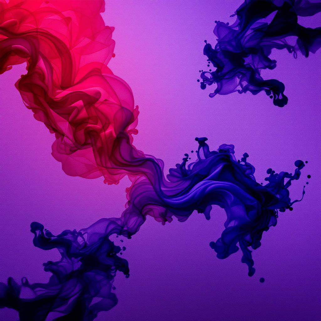 An abstract composition of swirling pink and purple smoke-like shapes.