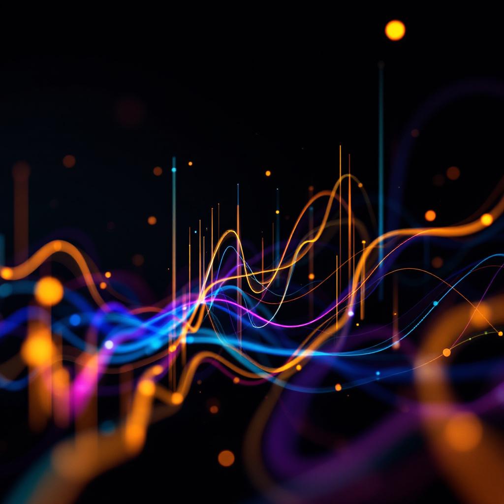 An abstract representation of colorful wave patterns and light trails.
