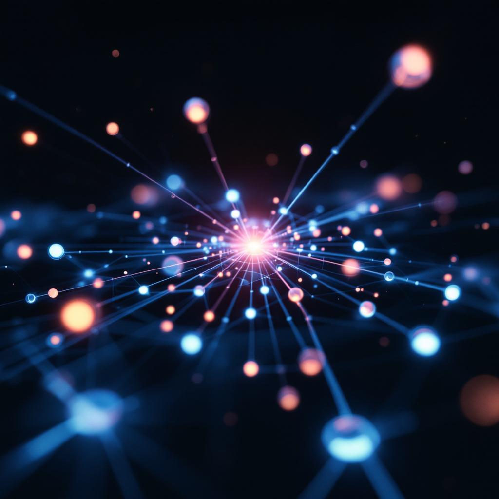 A digital representation of interconnected nodes and lines resembling a network.