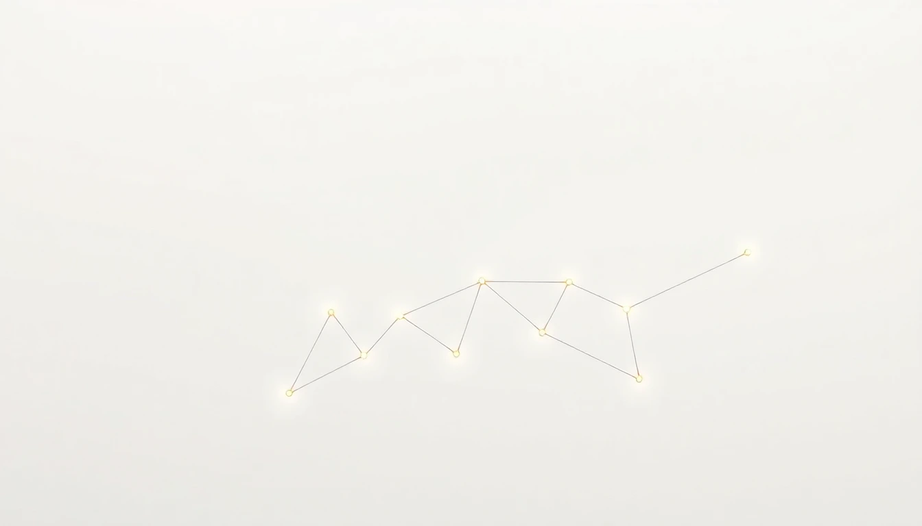 A minimalist abstract design featuring a series of connected lights forming a geometric pattern.