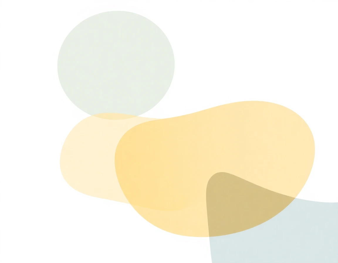 An abstract composition featuring soft, overlapping shapes in pastel colors.