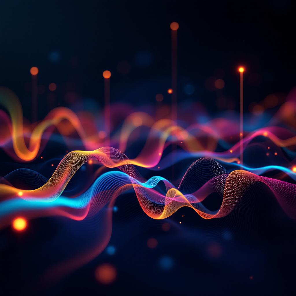 An abstract representation of colorful wave patterns with glowing elements.