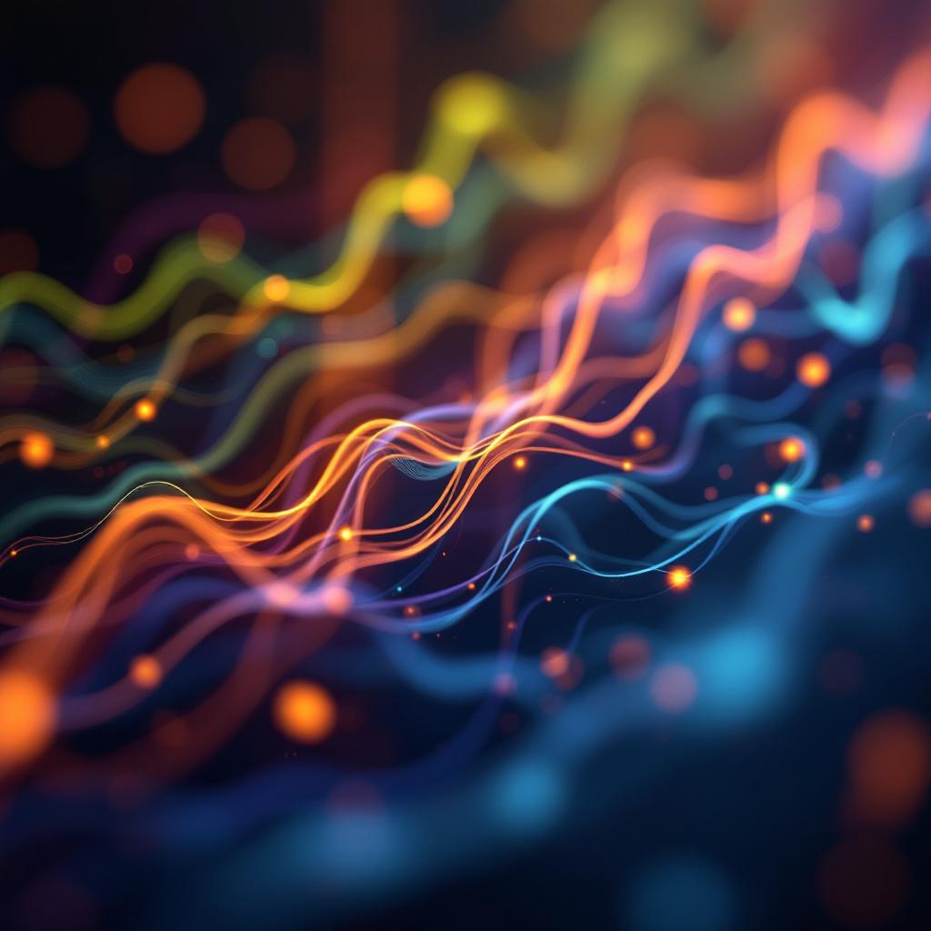 An abstract representation of colorful flowing lines and waves.