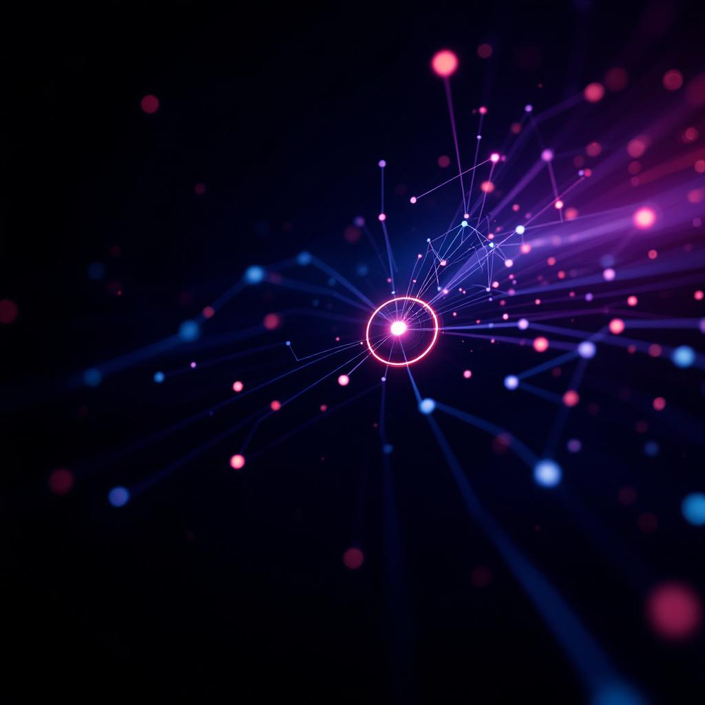 An abstract representation of interconnected lines and dots in vibrant colors.